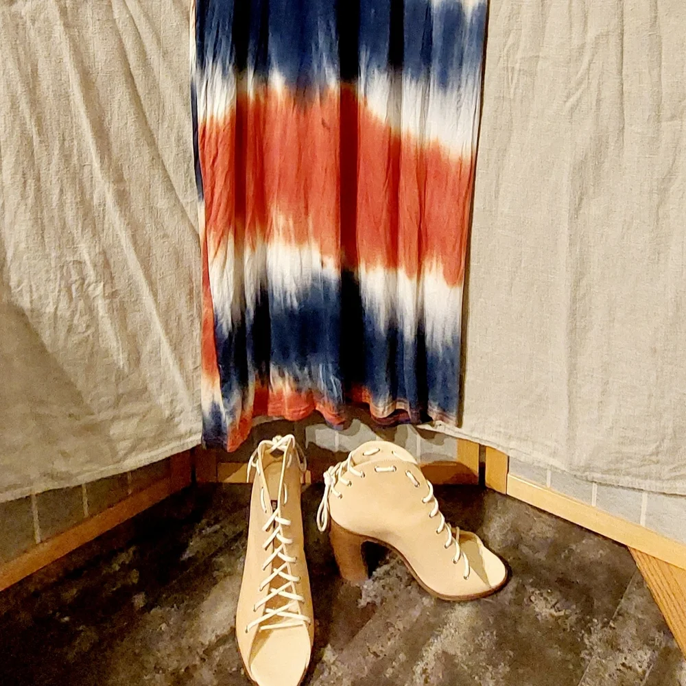 White Mark blue & orange tie-dyed maxi dress, sz XL, NWT - Picture 3 of 7